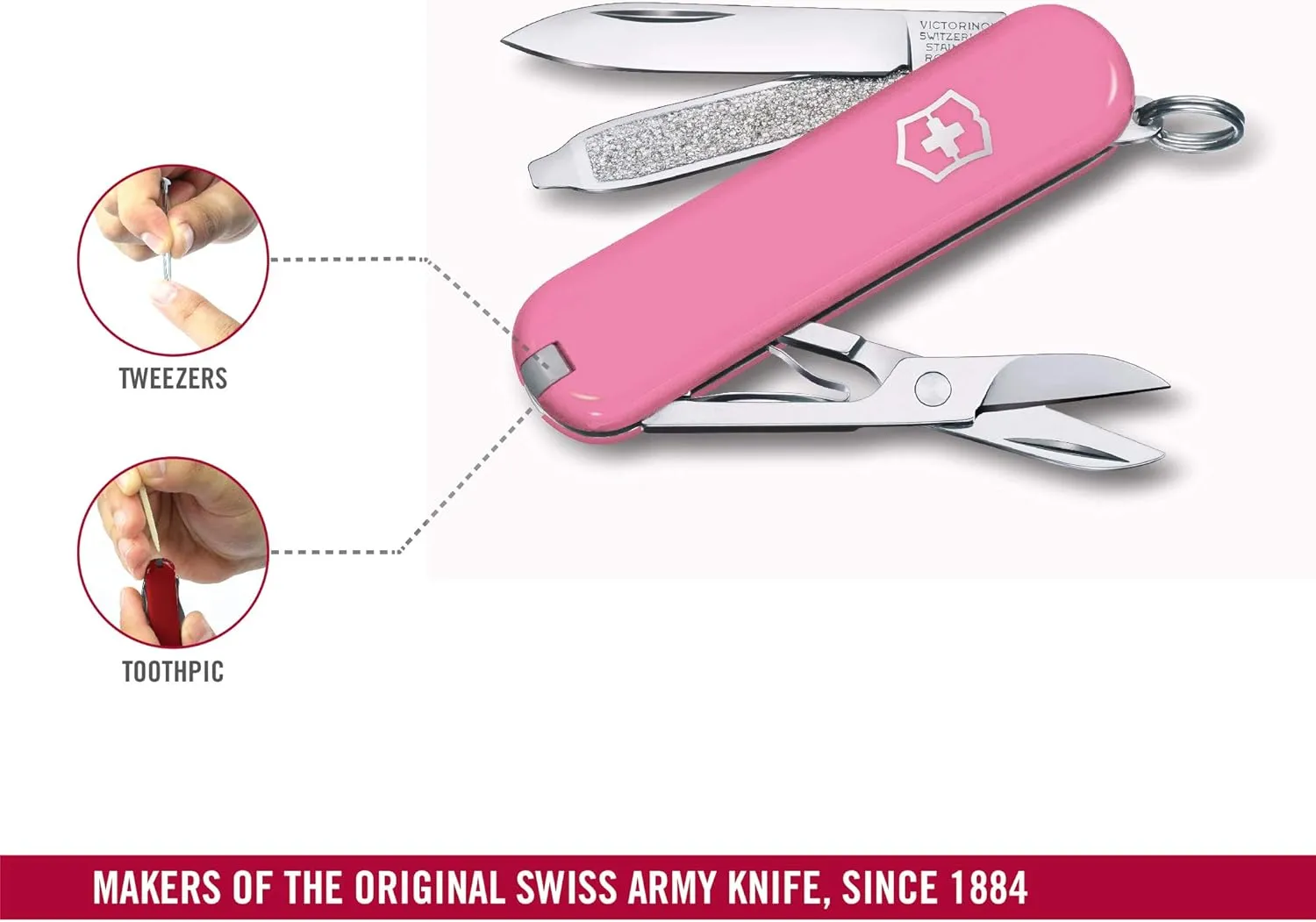 Victorinox, Pocket Knife, Small, Classic SD, 58 mm, Light Pink (7 Functions, Blade, Nail File, Screwdriver 2.5 mm, Scissors)