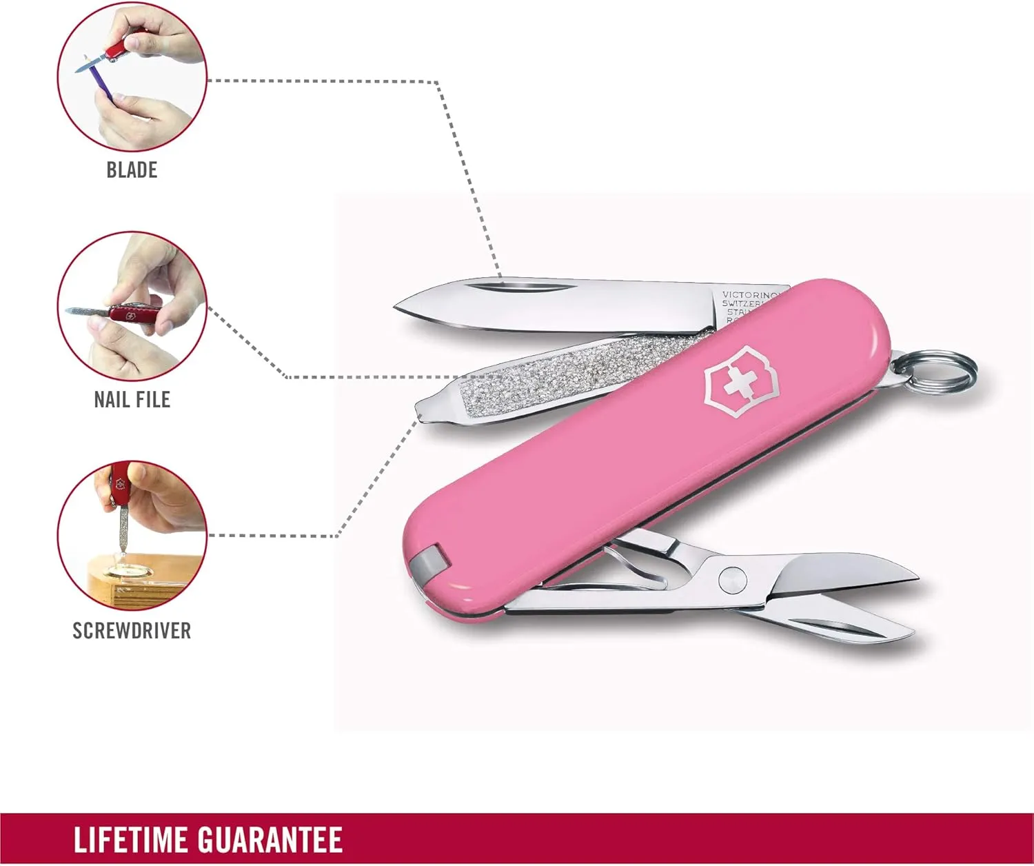 Victorinox, Pocket Knife, Small, Classic SD, 58 mm, Light Pink (7 Functions, Blade, Nail File, Screwdriver 2.5 mm, Scissors)