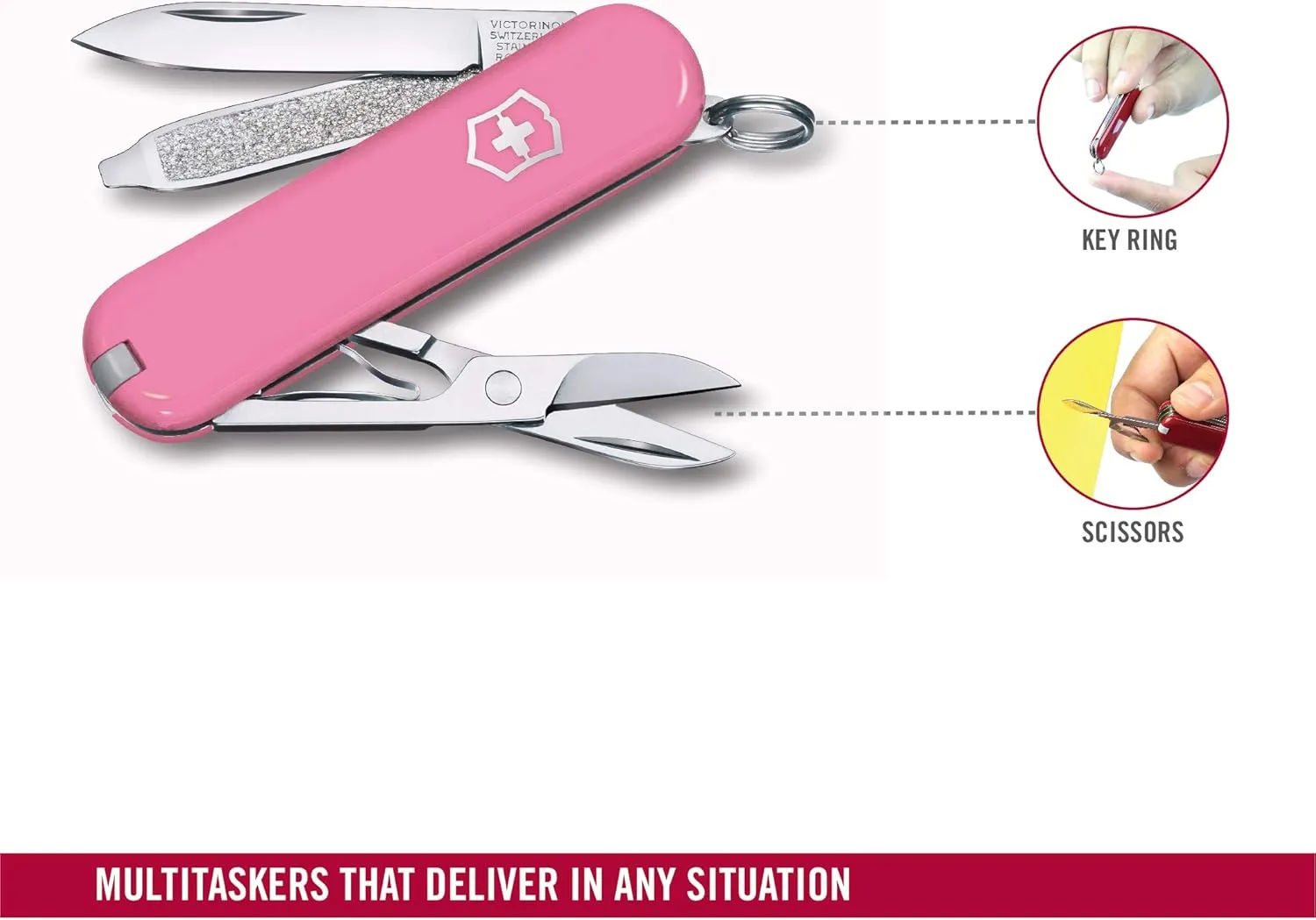 Victorinox, Pocket Knife, Small, Classic SD, 58 mm, Light Pink (7 Functions, Blade, Nail File, Screwdriver 2.5 mm, Scissors)