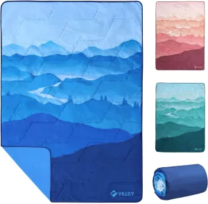 VILLEY Picnic Blanket, 3-Layer Camping Blanket 52"x75", Machine Washable, Water Repellent and Sandproof, Packable and Portable for Camping, Travel, Park, Beach and Indoor Use