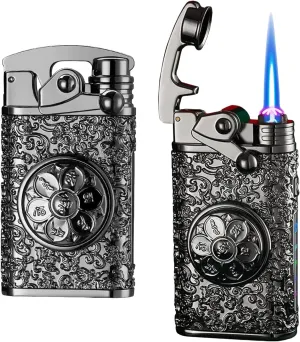 Vintage Rocker Butane Torch Lighter Dual Arc Plasma Lighter 2 in 1, USB Lighter, Electric Lighters Rechargeable, Windproof Jet Blue Flame Refillable Lighters (Fuel Not Included) (Black)