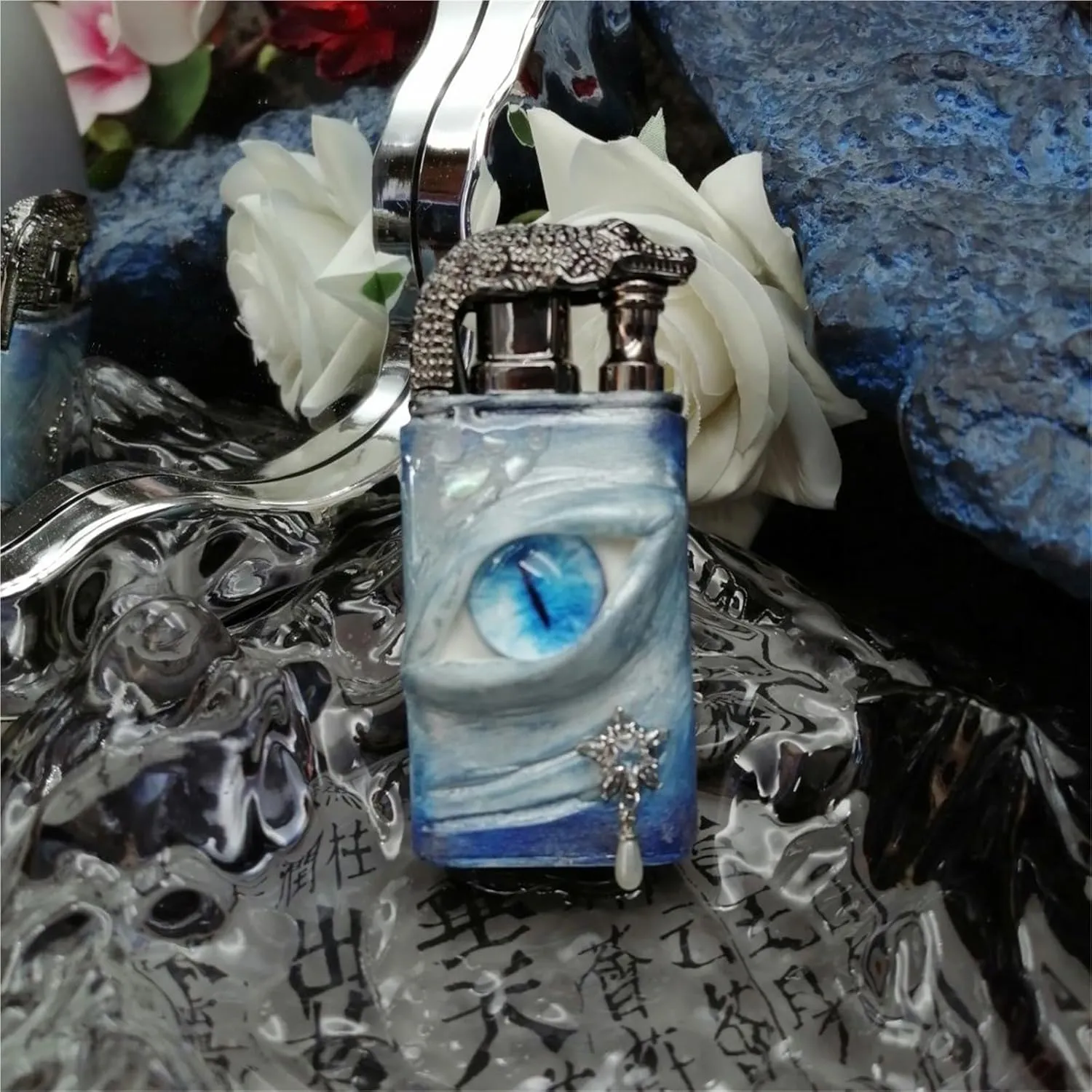 Vintage Style Dual Flame Butane Lighter - Handmade Embossed Butterfly Metal, Windproof Refillable and Adjustable for Candles, Home, Gifts (Fuel Not Included)(Blue2)