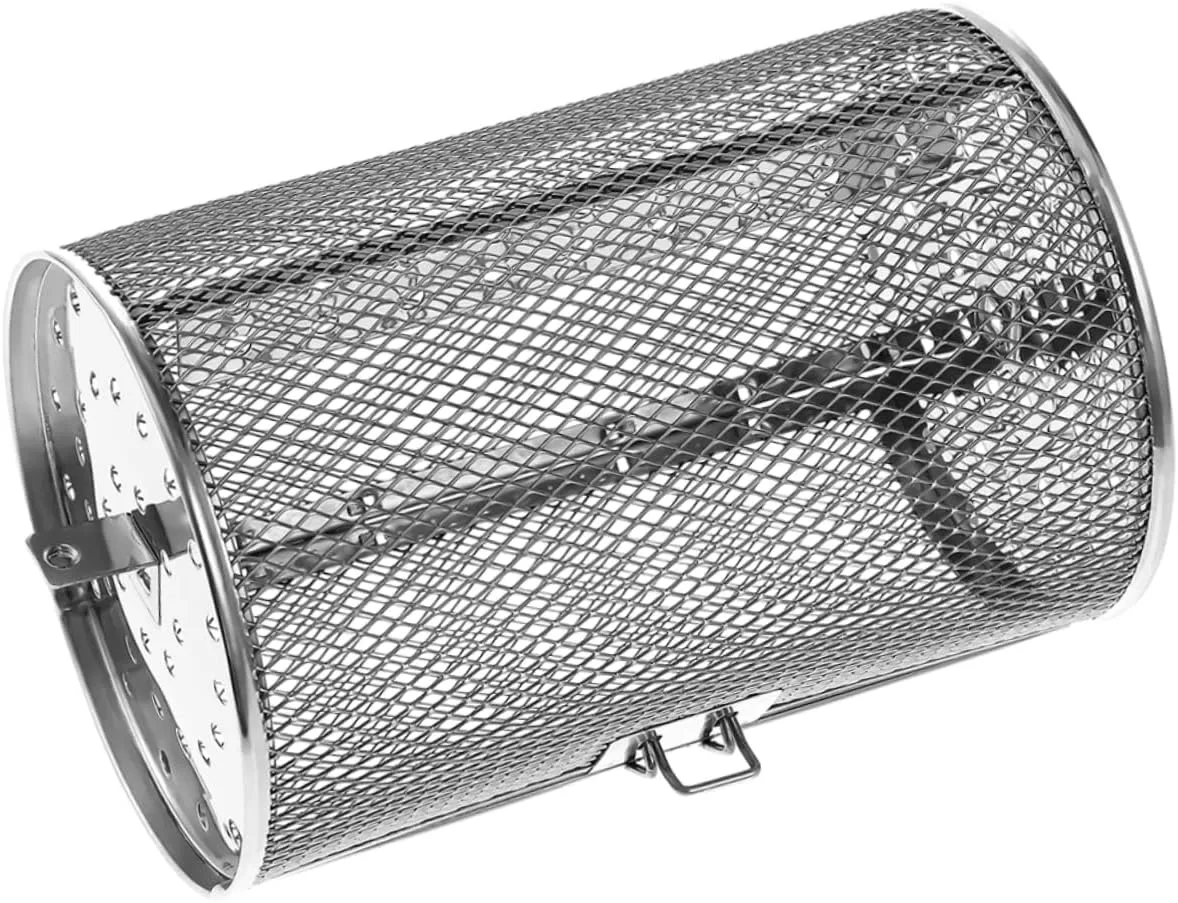 VOSAREA Rotisserie Roaster Basket Rotating Stainless Steel Grill Cage for Even Heating for Nuts Dried Fruits and Bbq Cooking Compatible with Air Fryers and Ovens