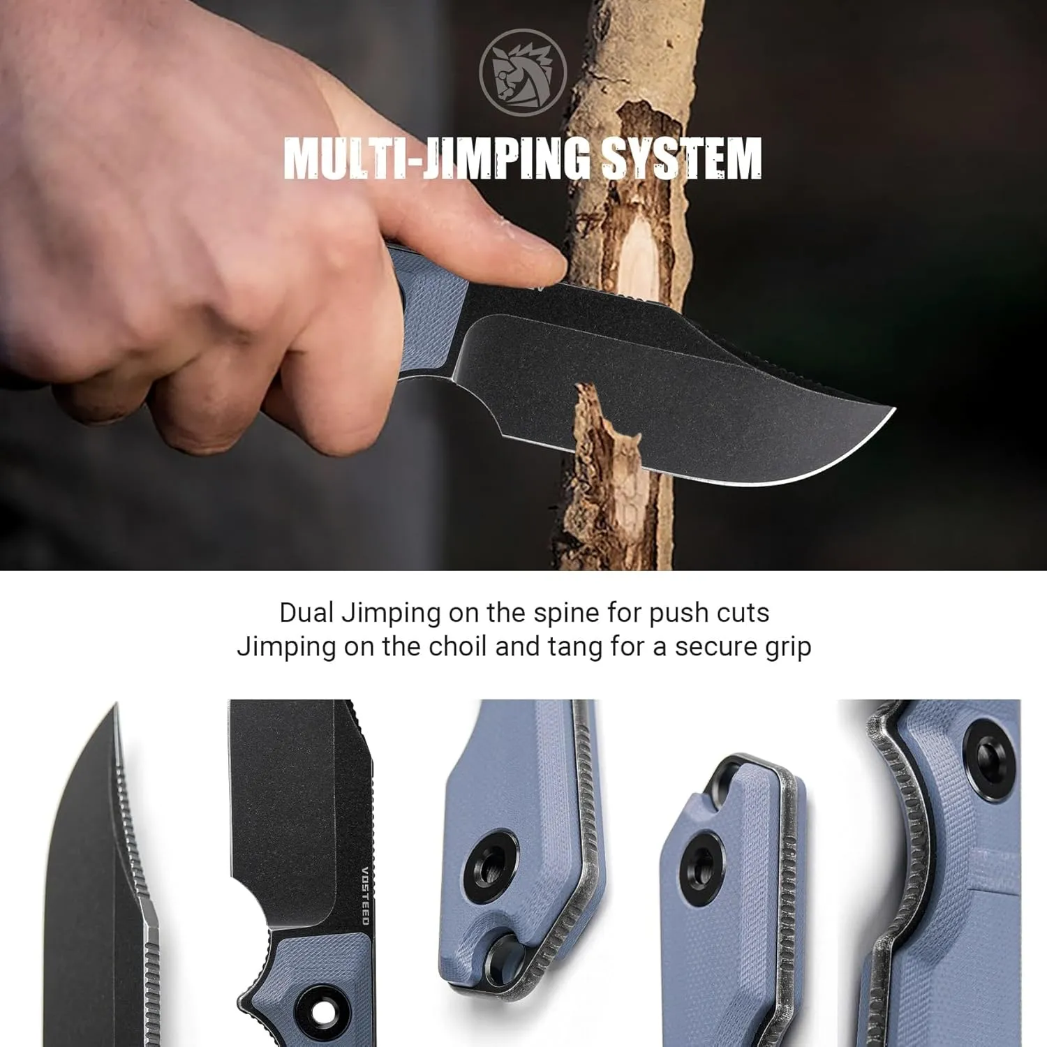 Vosteed Quokka EDC Fixed Blade Knife - 2.72" 14C28N Blade with Sheath, Blue G10 Handle with S.O.A.R. Clip for Hunting Survival Knives - D0602