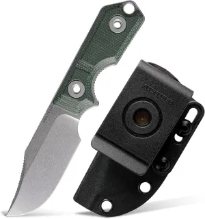Vosteed Quokka EDC Fixed Blade Knife - 2.72" 14C28N Blade with Sheath, Green Micarta Handle with S.O.A.R. Clip for Camping Survival Knives - D0601