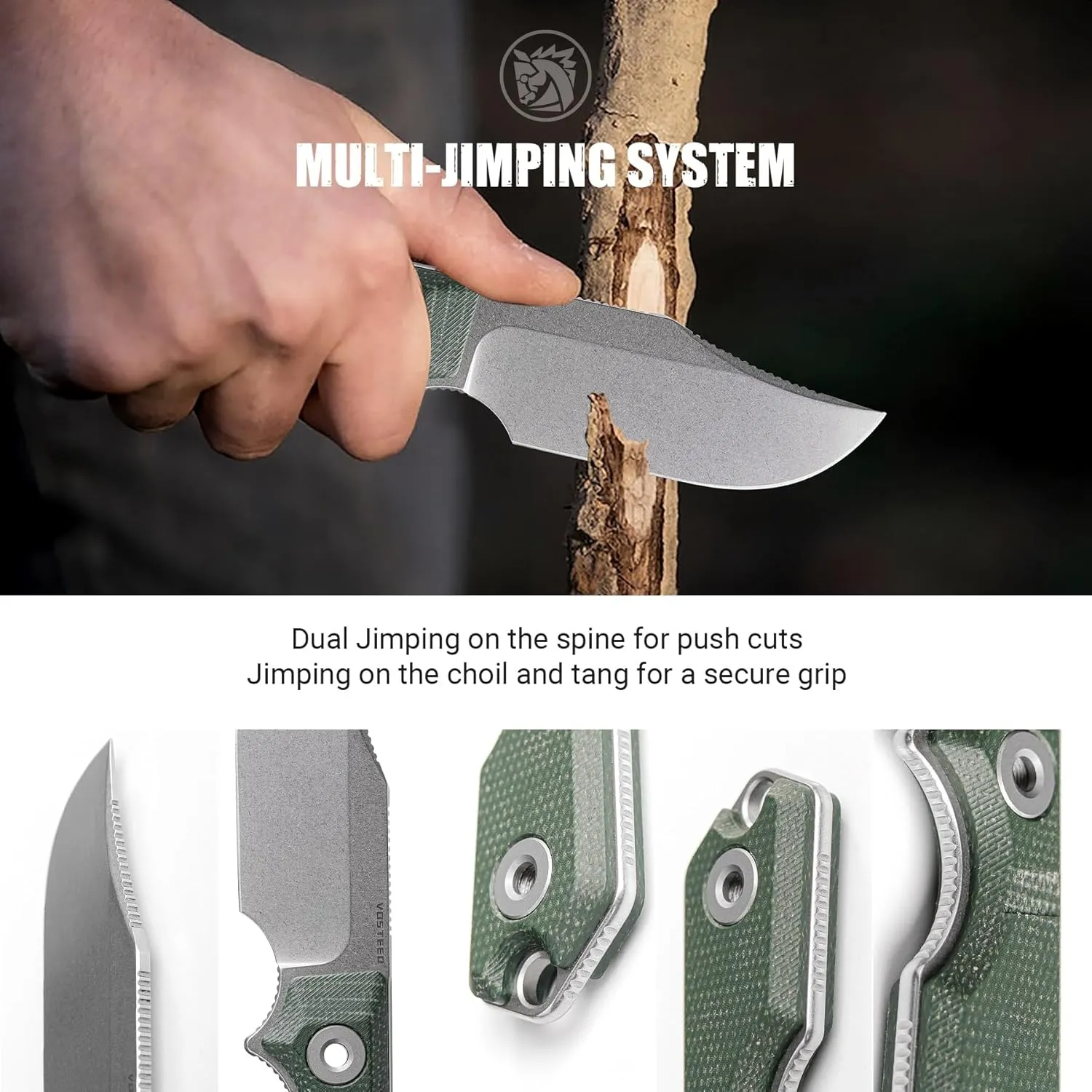 Vosteed Quokka EDC Fixed Blade Knife - 2.72" 14C28N Blade with Sheath, Green Micarta Handle with S.O.A.R. Clip for Camping Survival Knives - D0601