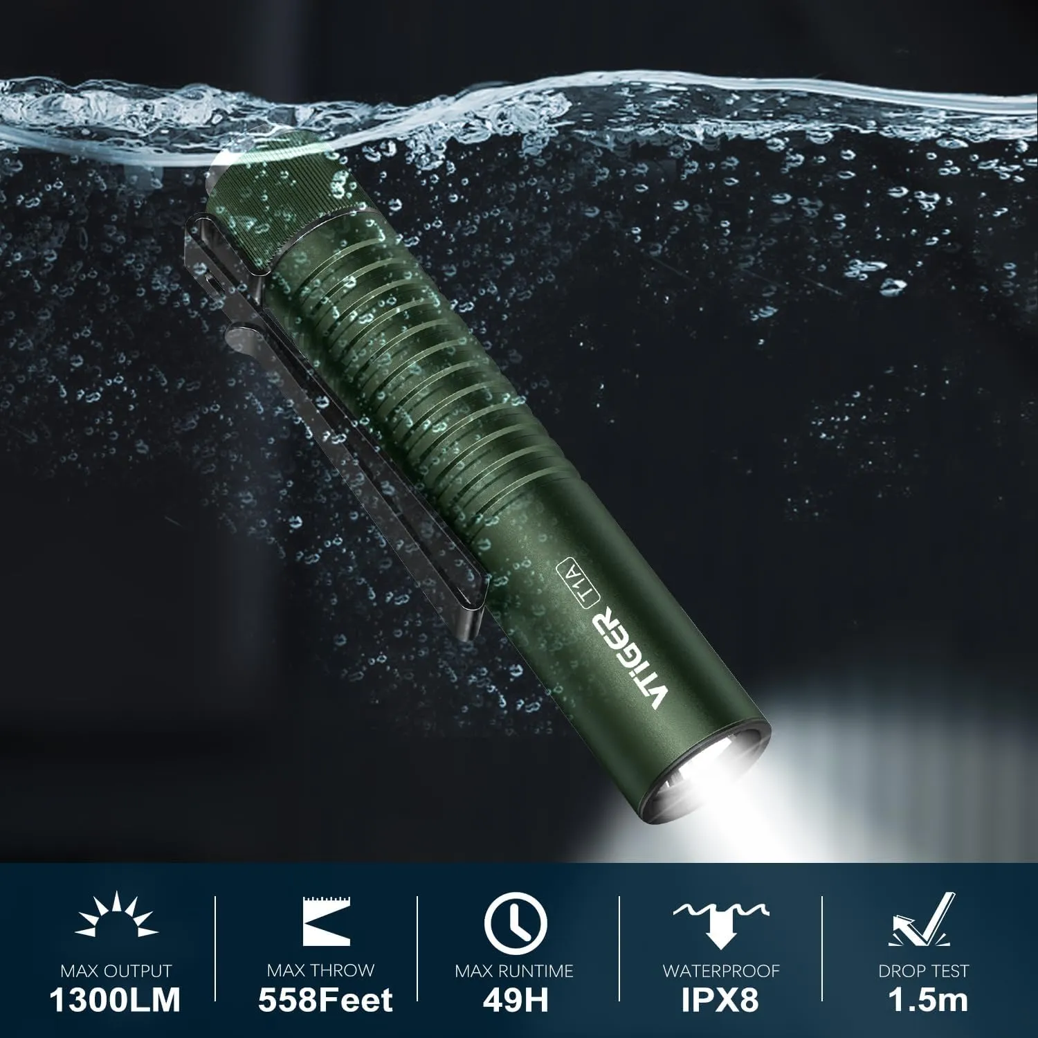 VTIGER T1A Mini Pocket EDC Flashlight with Clip,1300 Lumen Compact AA Rechargeable LED Little Flashlights, Super Bright Tail Switch Small Flash Light with Magnet for Camping,Hiking,Outdoor,Emergency