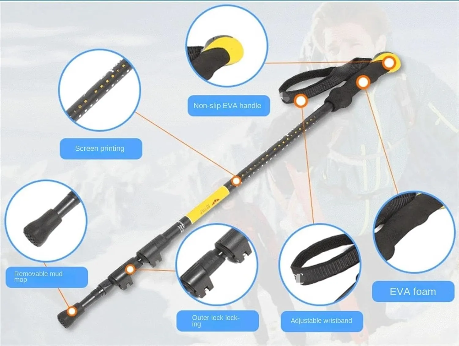 Walking Stick Hiking Poles Trekking Pole Telescopic Walking Stick with Ergonomic Handle Portable Hiking Pole for Outdoor Hiking Gear Trekking Poles