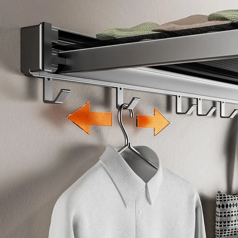 Wall-Mounted Foldable Drying Rack, Telescopic Cloth Drying Mesh Shelf, Organizer Rack With Hooks
