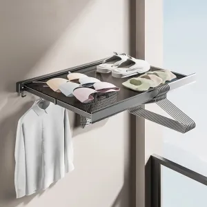 Wall-Mounted Foldable Drying Rack, Telescopic Cloth Drying Mesh Shelf, Organizer Rack With Hooks