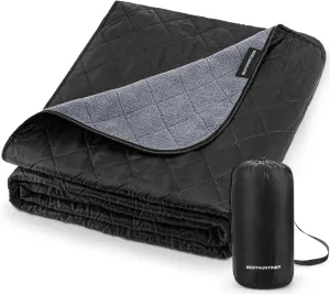 Warm Fleece Quilted Blanket, Black, X Large, Waterproof, Thermal, Versatile, Perfect for Camping, Hiking, Travel, Car Blanket