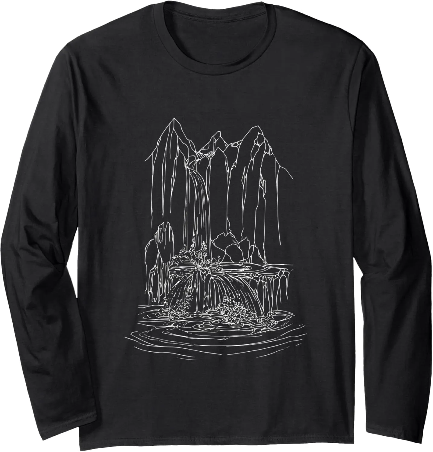 Waterfall Mountains Water Hiking Hike Hiker Nature Trekking Long Sleeve T-Shirt