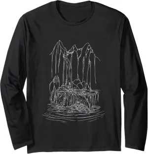 Waterfall Mountains Water Hiking Hike Hiker Nature Trekking Long Sleeve T-Shirt