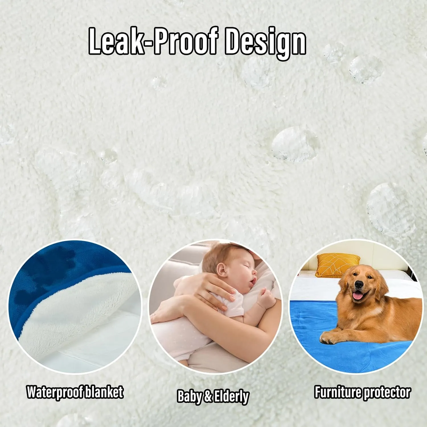 Waterproof Blanket for Bed, 80"x90" Leak-Proof Design, Reversible & Washable King Size Waterproof Blanket, Large Water Resistant Blankets, Reusable (Blue/Warm White)