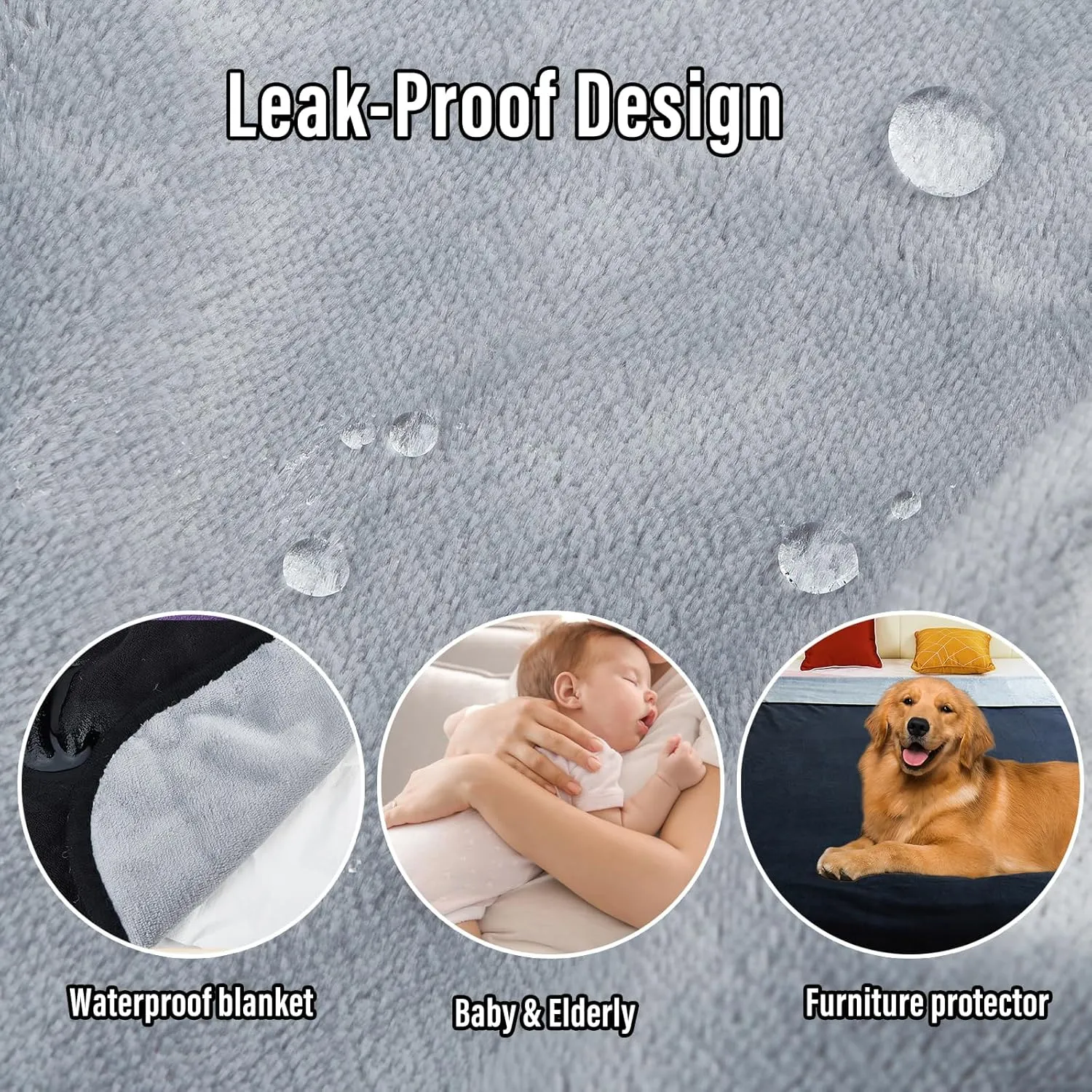 Waterproof Blanket for Bed Couch Sofa, Reversible & Reusable Cat, Dog Blanket Waterproof Washable, Small Water Resistant Blankets, Leakproof (40"x60", Black/Light Grew)
