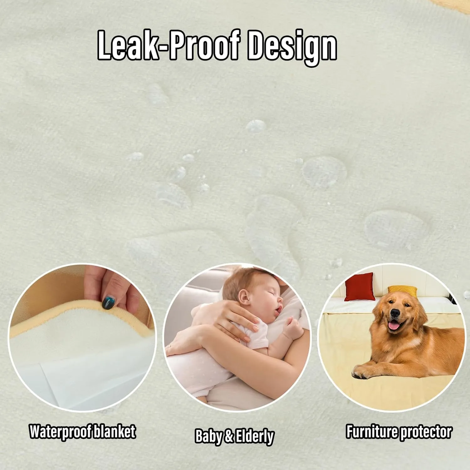 Waterproof Blanket for Bed Couch Sofa, Reversible & Reusable Cat, Dog Blanket Waterproof Washable, Small Water Resistant Blankets, Leakproof (40"x60", Warm Yellow/Warm White)