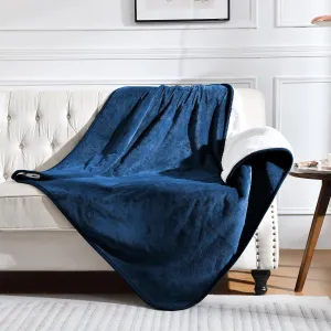 Waterproof Blanket for Bed Couch Sofa, Soft Liquid Pee Proof Pet Blanket for Dog Puppy Cat, Reversible Sherpa Fleece Furniture Protector (Navy Blue, 60x80 inches)