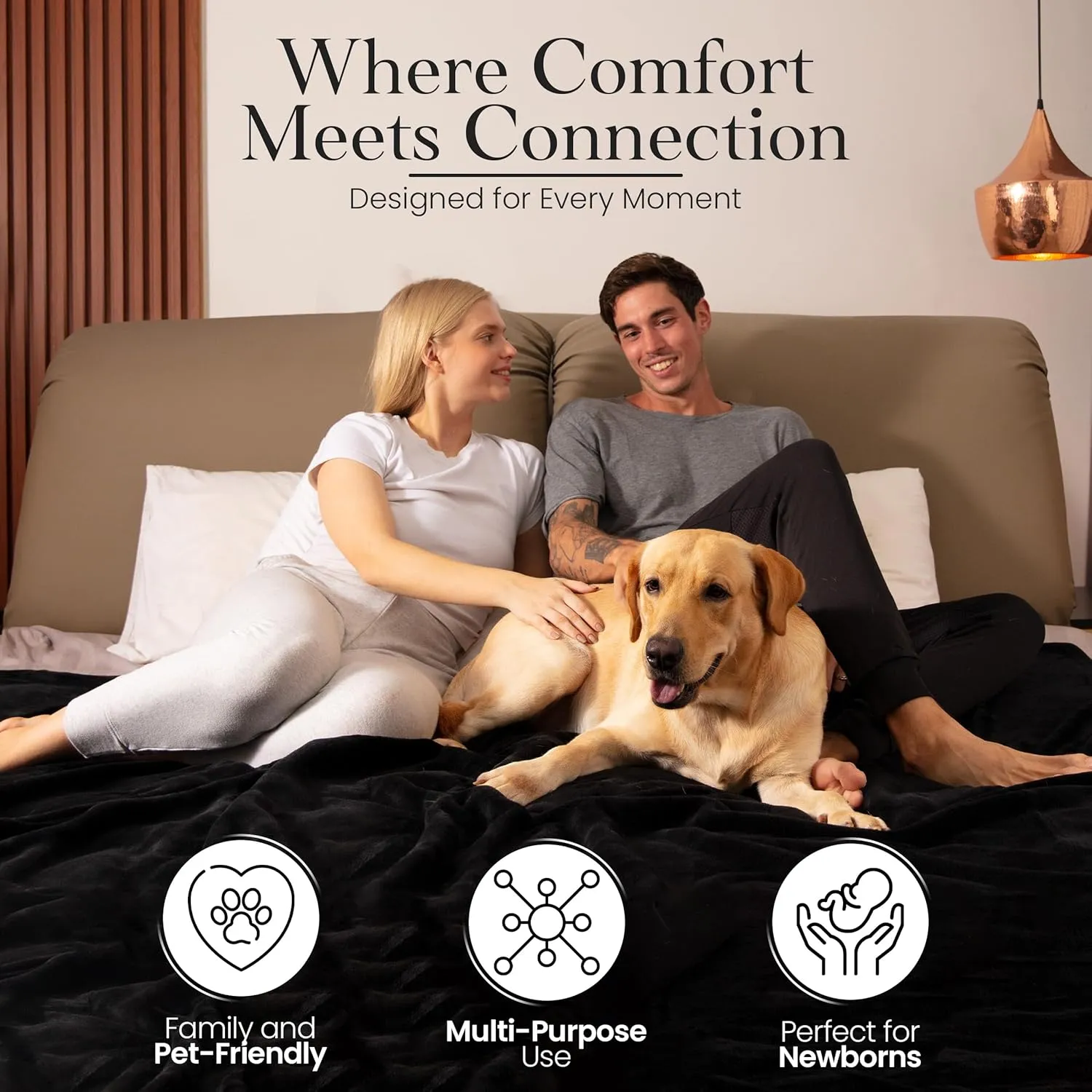 Waterproof Blanket for Bed Intimacy - Lightweight Double Fleece Couples Blanket Extra Soft & Noiseless - Couch Waterproof Cover with Extra Soft Travel & Storage Bag (80"x60") Black/Dark Gray