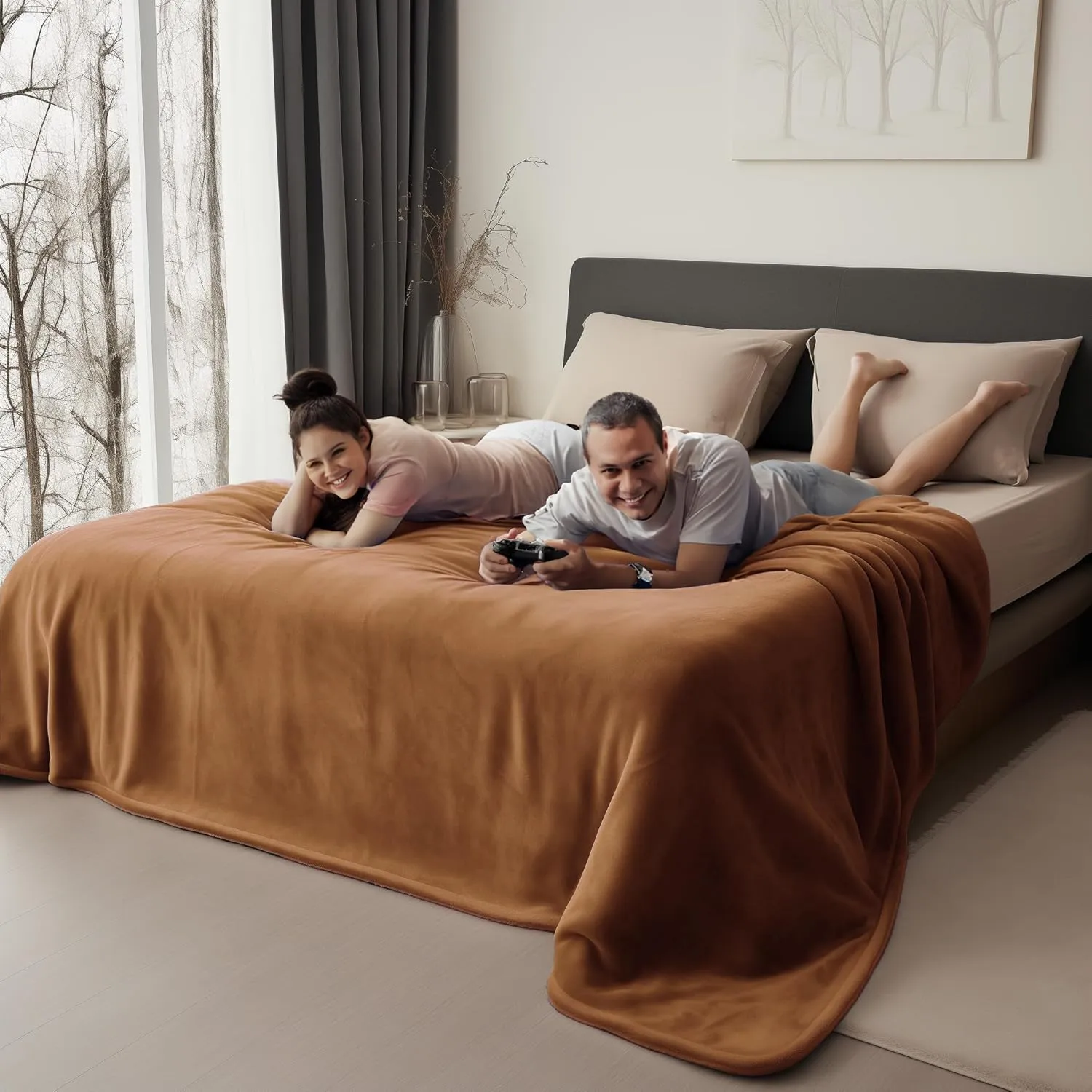 Waterproof Blanket for Bed, Water Resistant, Water Proof, Stain Proof, Leakproof & Spill-Proof Flannel (Velvet Brown & Twilight Blue, 60x80)