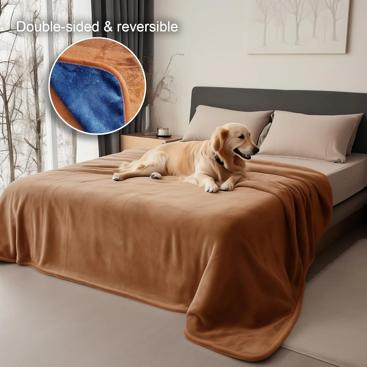 Waterproof Blanket for Bed, Water Resistant, Water Proof, Stain Proof, Leakproof & Spill-Proof Flannel (Velvet Brown & Twilight Blue, 60x80)