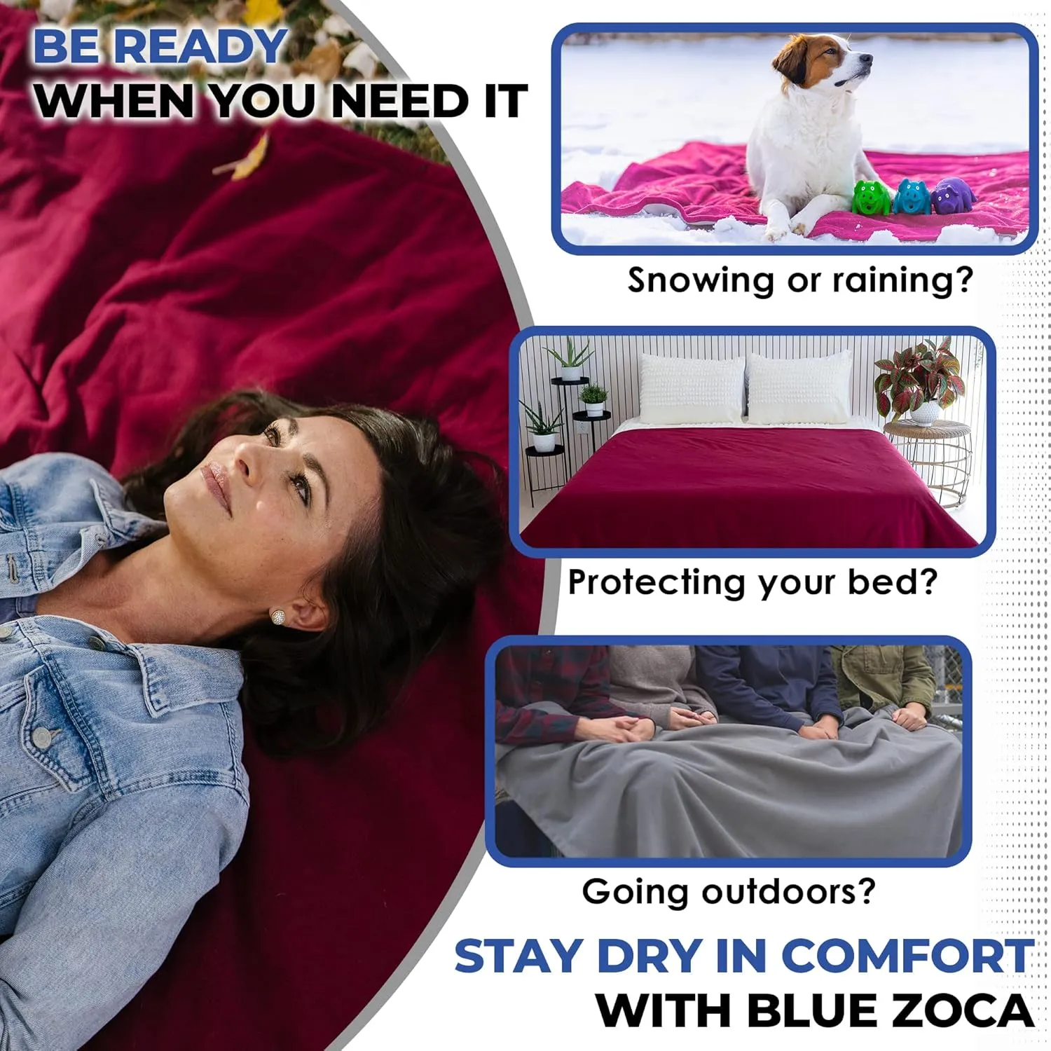 Waterproof Blanket for Indoors & Outdoors | Machine Washable, Multi-Purpose Throw to Protect your Bed Couch Car from Leaks Spills & Accidents | For Adults Dogs & Pets - Covers 65x80”, Merlot