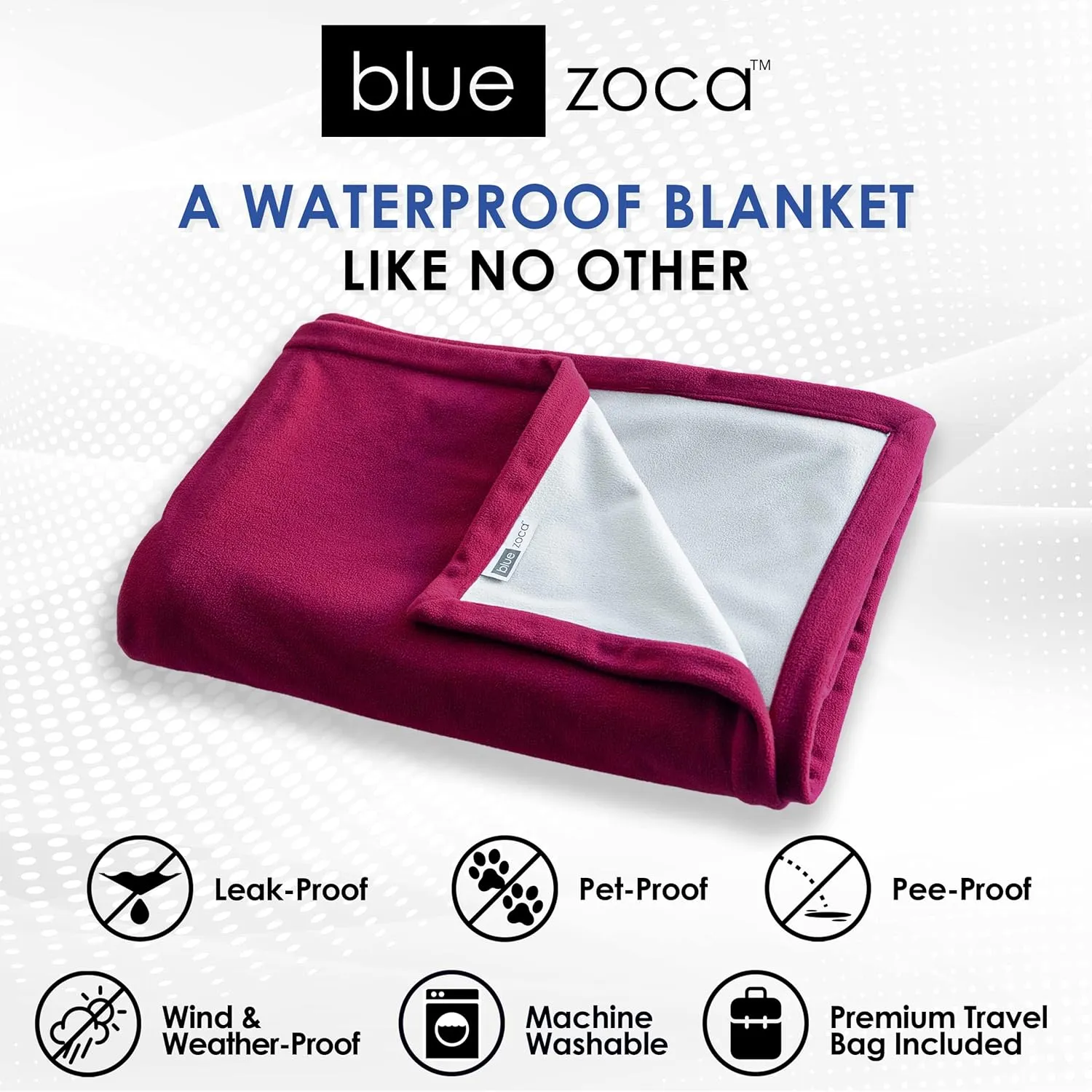 Waterproof Blanket for Indoors & Outdoors | Machine Washable, Multi-Purpose Throw to Protect your Bed Couch Car from Leaks Spills & Accidents | For Adults Dogs & Pets - Covers 65x80”, Merlot
