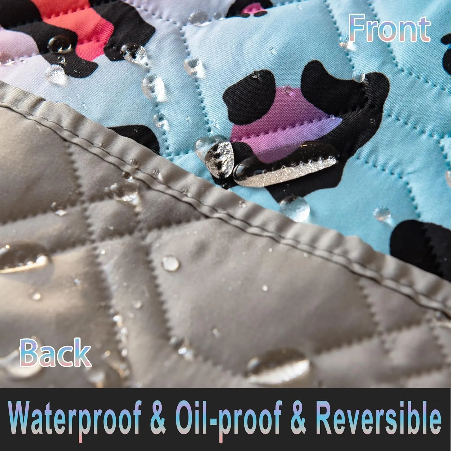 Waterproof Dog Bed Cover 86x82inch Reversible Pad Reusable Camping Mat for Kids/Pet/Dog/Cat Washable Geometric Embroidery Blanket Patchwork Rainbow Leopard Printed Gray