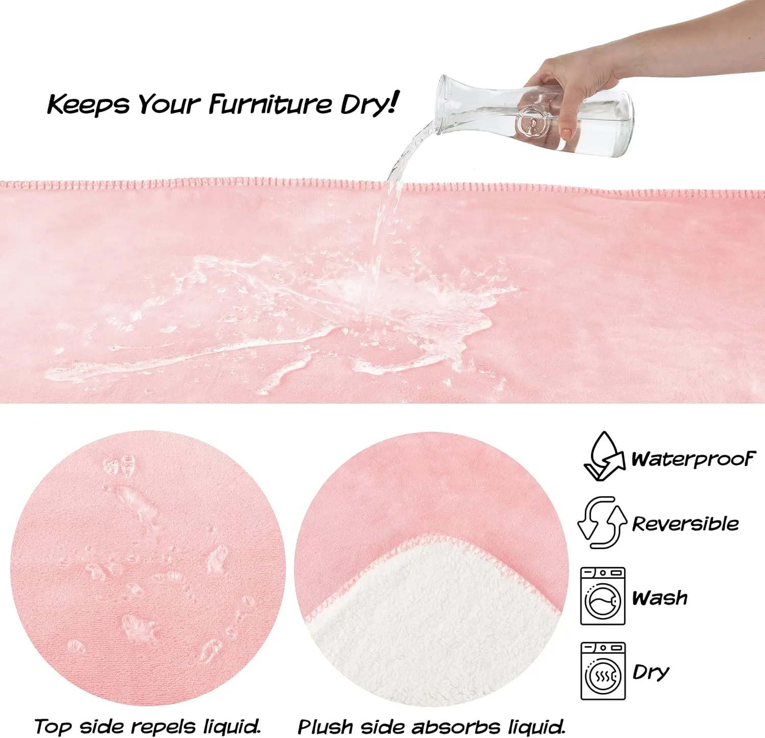 Waterproof Dog Blanket - 50x60-Inch Reversible Sherpa Dog Blanket for Couch, Bed, or Car - Protects from Spills, Stains, or Pet Fur by PETMAKER (Pink)