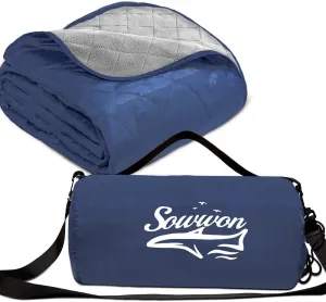 Waterproof Outdoor Blanket 82”X 55” Packable, Stadium Blankets for Camping with Quilted Fleece Lining, Large Windproof Emergency Throw Mat for Garss Picnic Hiking Road Trip, Machine Washable, Navy