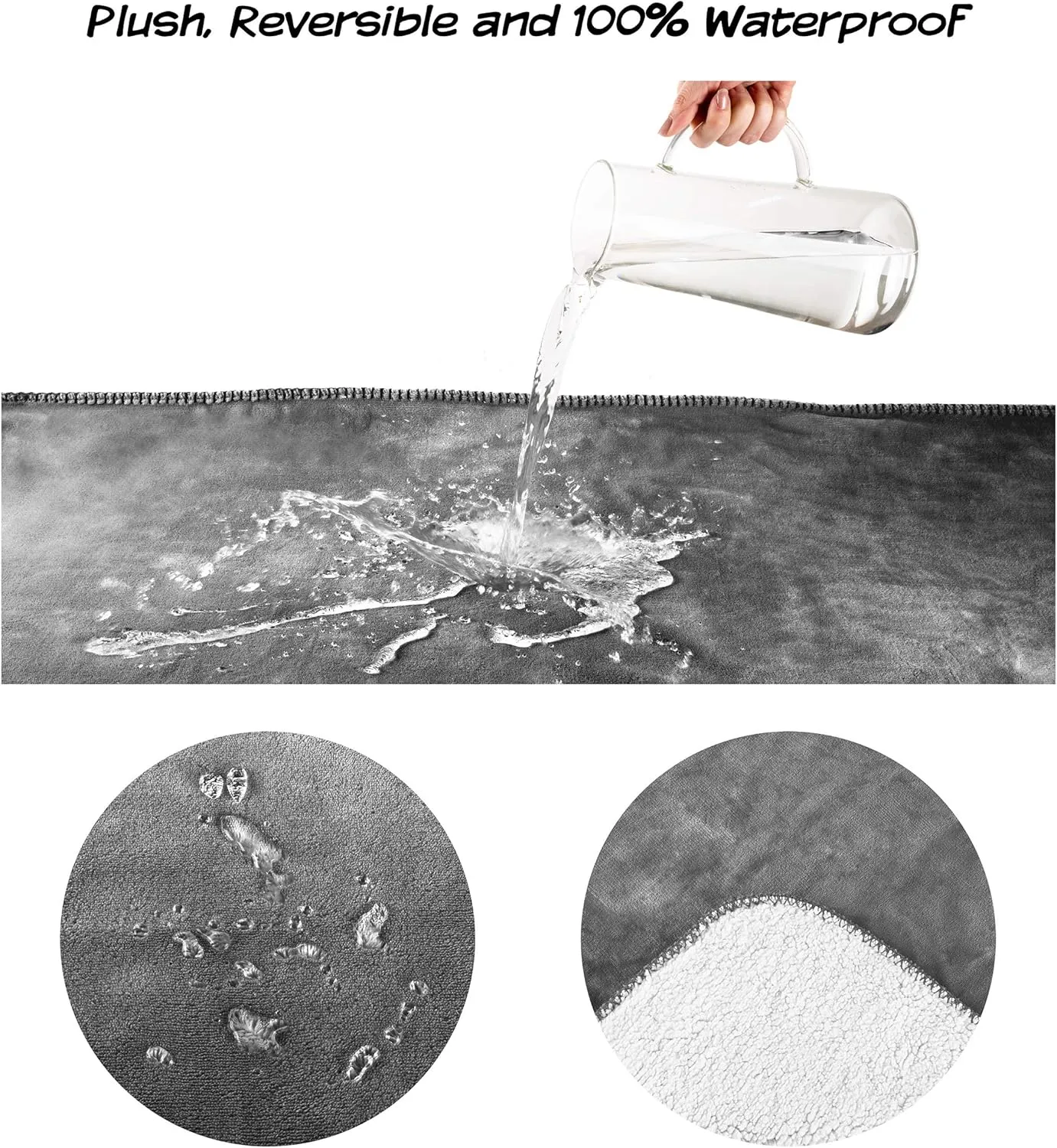 Waterproof Pet Blanket Collection– Reversible Throw Protects Couch, Car, Bed from Spills, Stains, or Fur – Dog and Cat Blankets by PETMAKER Dark Gray Large
