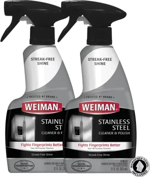 Weiman Stainless Steel Cleaner and Polish - Removes Fingerprints, Residue, Water Marks, Grease from Appliances, 2 Pack with Micro Towel