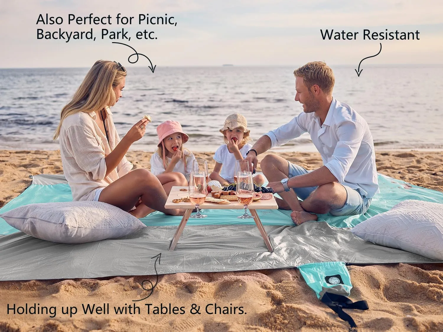 WEKAPO Beach Blanket Sandproof Waterproof, Extra Large Beach Mat, Oversized & Compact Sand Free Mat Quick Drying, Lightweight & Durable with 6 Stakes & 4 Corner Pockets