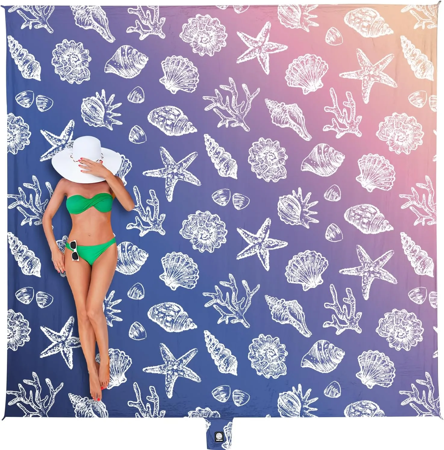 WEKAPO Beach Blanket Waterproof Sandproof & Sand-Free Beach Mat with Stakes & Built-in Storage Bag – Oversized, Extra Large, Perfect for Outdoor (Deep Blue Sea Shells, 11 X 9 FT (1~10 Person))