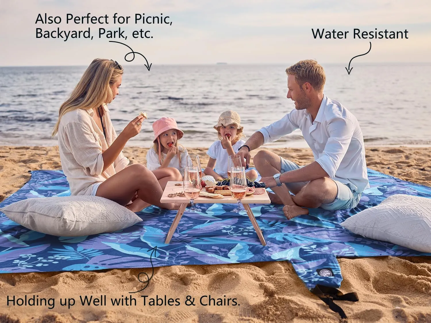 WEKAPO Beach Blanket Waterproof Sandproof Oversized, Extra Large Beach Mat Sand Free, Lightweight & Compact Sand Free Mat with 6 Stakes & 4 Corner Pockets