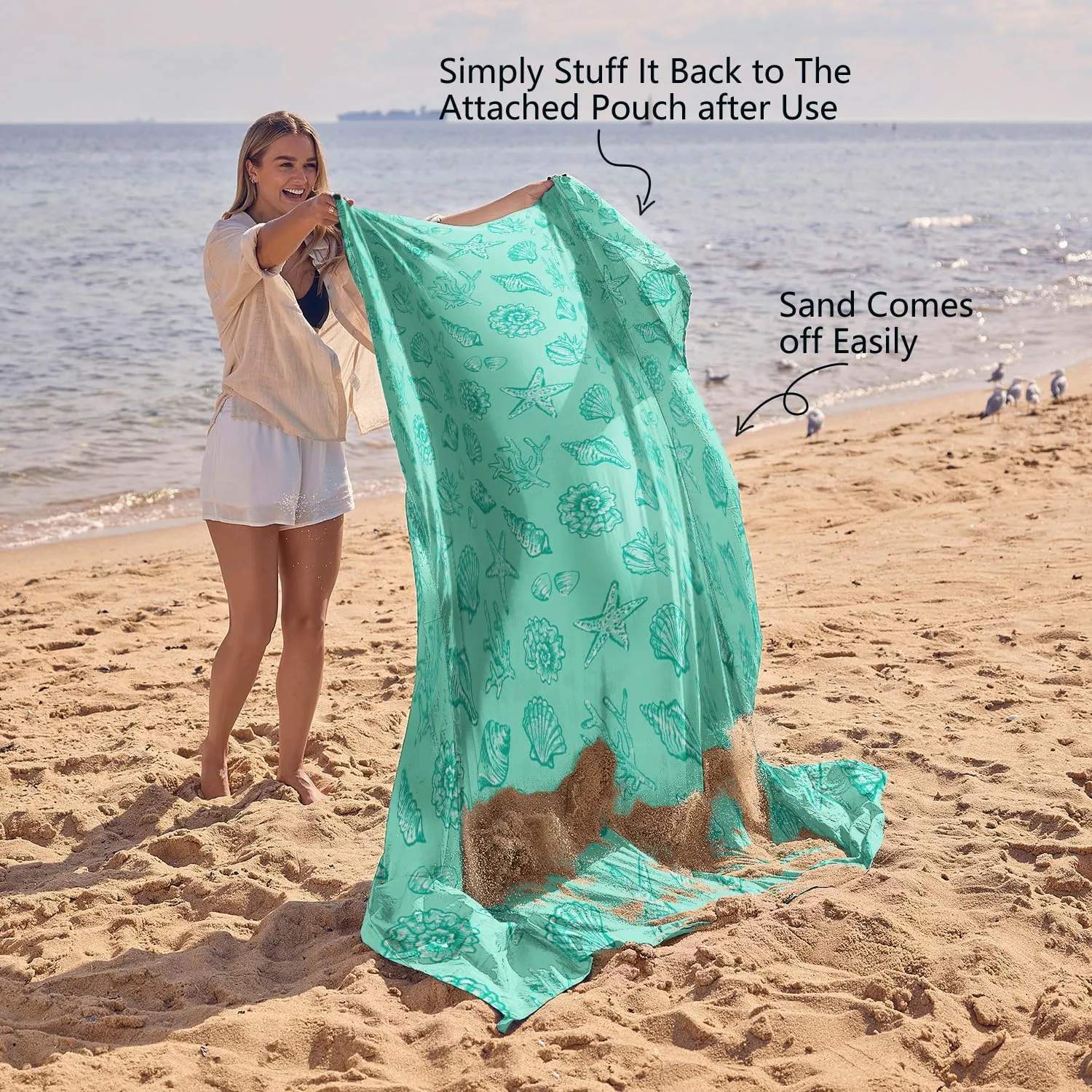 WEKAPO Beach Blanket Waterproof Sandproof Oversized, Extra Large Beach Mat Sand Free, Lightweight & Compact Sand Free Mat with 6 Stakes & 4 Corner Pockets