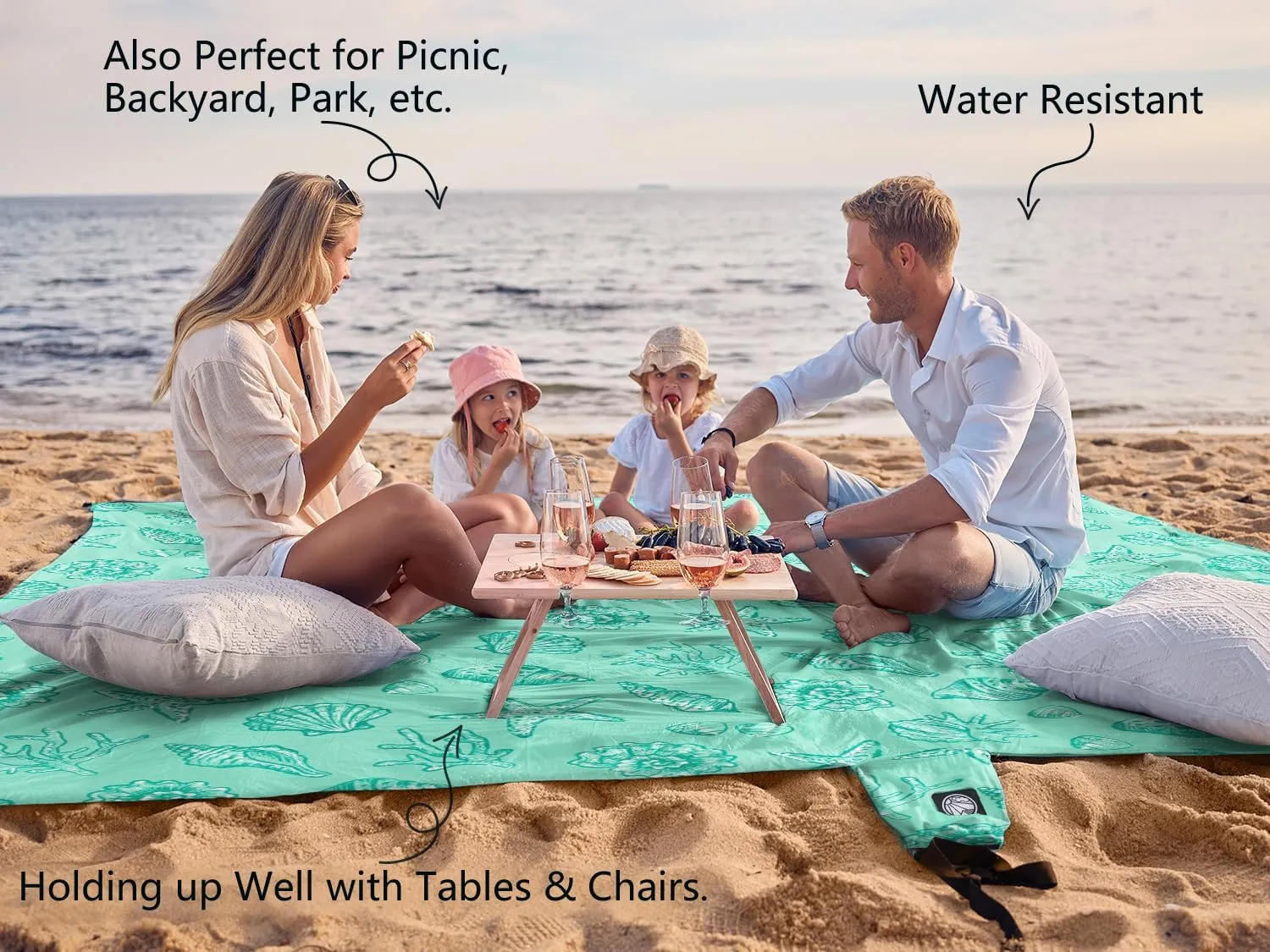 WEKAPO Beach Blanket Waterproof Sandproof Oversized, Extra Large Beach Mat Sand Free, Lightweight & Compact Sand Free Mat with 6 Stakes & 4 Corner Pockets