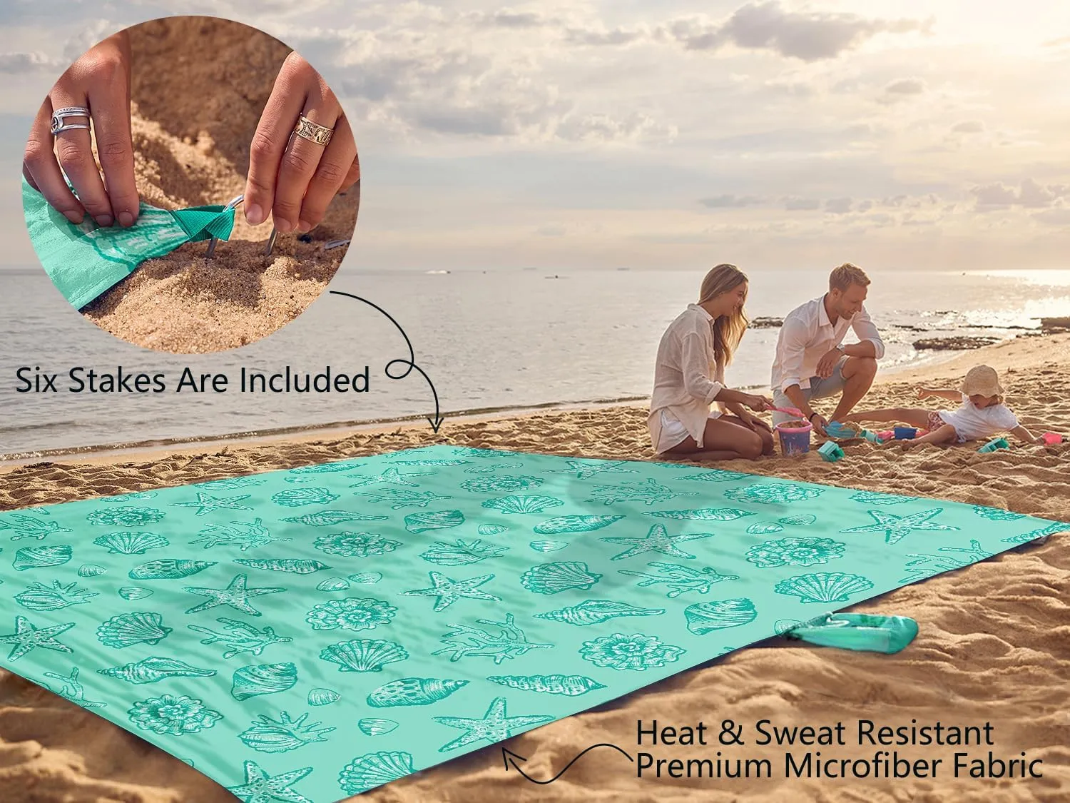 WEKAPO Beach Blanket Waterproof Sandproof Oversized, Extra Large Beach Mat Sand Free, Lightweight & Compact Sand Free Mat with 6 Stakes & 4 Corner Pockets