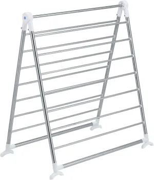 WENKO Clothes Drying Rack, Collapsible Laundry Rack, Bathtub Drying Rack, Garment Drying Rack for Bathroom, Space Saving, Stainless Steel, 25.6 x 59 x 0.98 in, Silver Matt