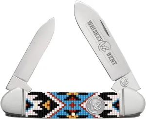 WHISKEY BENT HAT CO. Traditional Canoe Folding Knife 3.63" Closed Length 440C Stainless Steel Blades (Sky Bead)