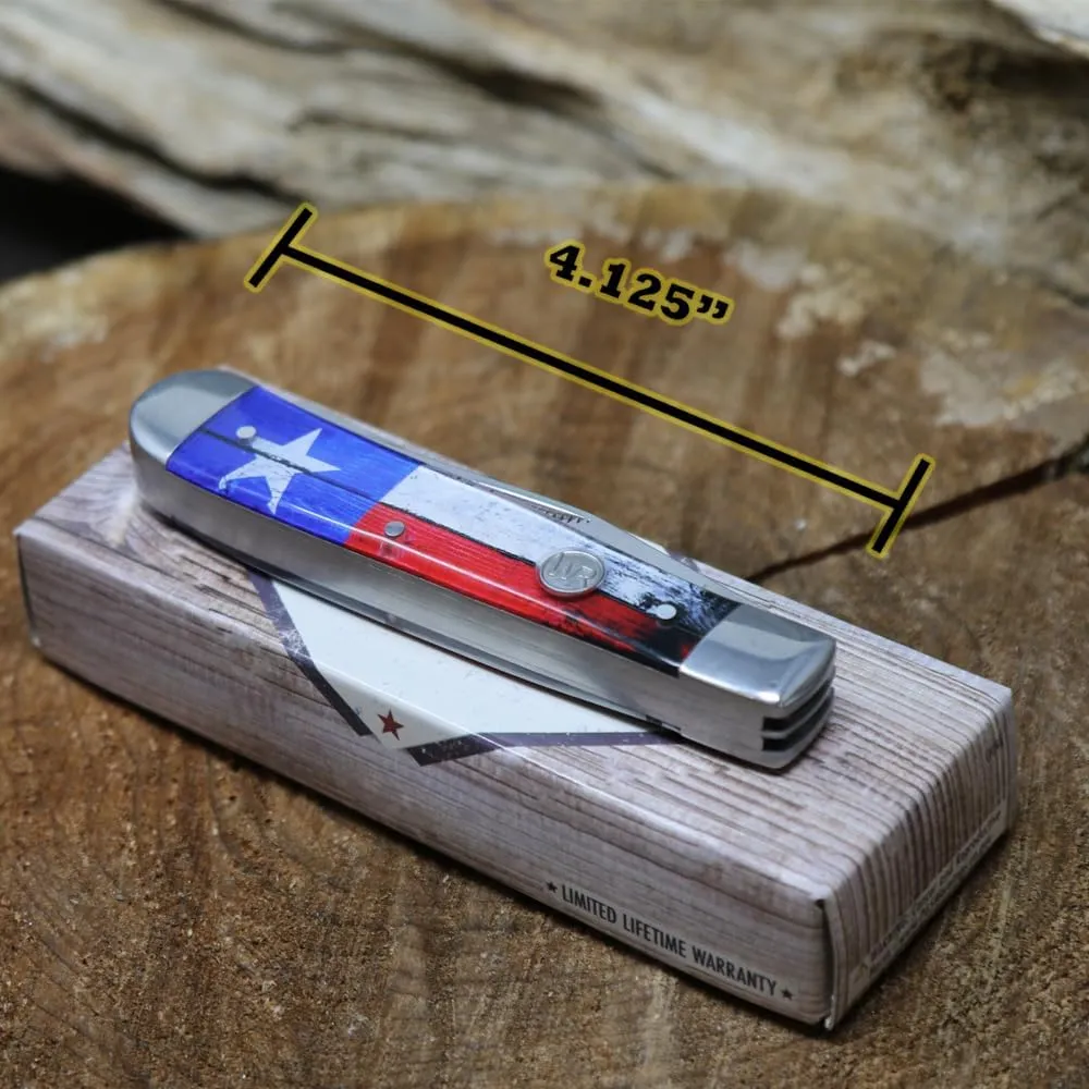 WHISKEY BENT HAT CO. Traditional Trapper Folding Pocket Knife 4.125" Closed Length 440C Stainless Steel Blades (Lone Star)