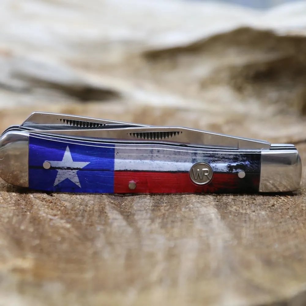 WHISKEY BENT HAT CO. Traditional Trapper Folding Pocket Knife 4.125" Closed Length 440C Stainless Steel Blades (Lone Star)