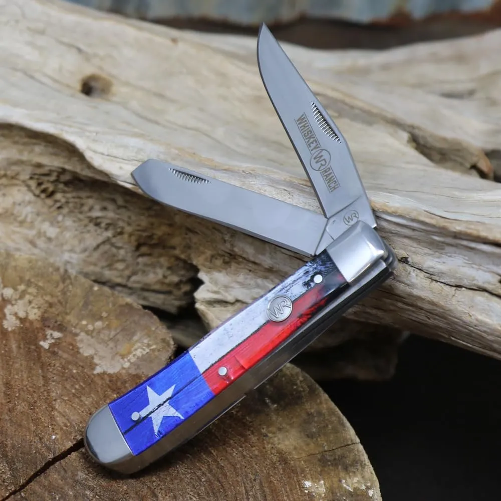 WHISKEY BENT HAT CO. Traditional Trapper Folding Pocket Knife 4.125" Closed Length 440C Stainless Steel Blades (Lone Star)