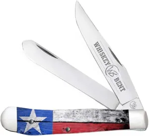 WHISKEY BENT HAT CO. Traditional Trapper Folding Pocket Knife 4.125" Closed Length 440C Stainless Steel Blades (Lone Star)