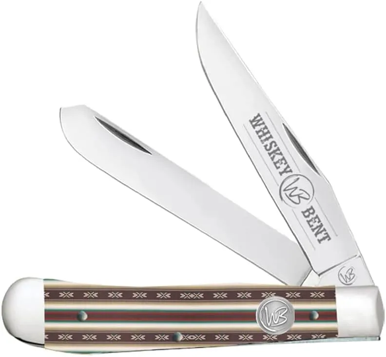 WHISKEY BENT HAT CO. Traditional Trapper Folding Pocket Knife 4.125" Closed Length 440C Stainless Steel Blades (Mesa)