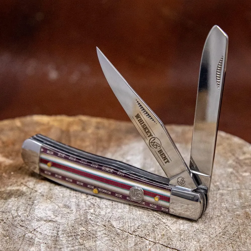 WHISKEY BENT HAT CO. Traditional Trapper Folding Pocket Knife 4.125" Closed Length 440C Stainless Steel Blades (Mesa)
