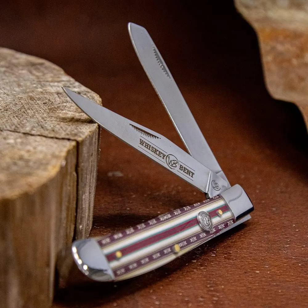 WHISKEY BENT HAT CO. Traditional Trapper Folding Pocket Knife 4.125" Closed Length 440C Stainless Steel Blades (Mesa)