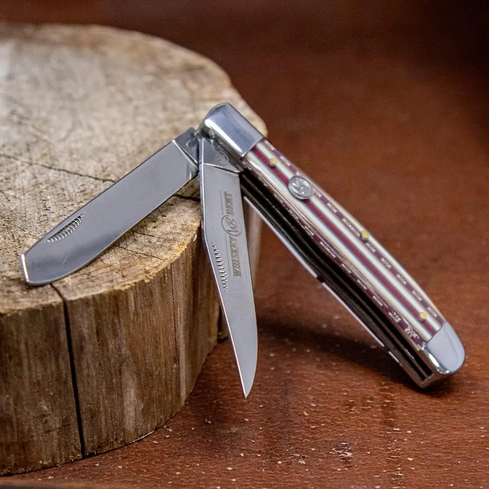 WHISKEY BENT HAT CO. Traditional Trapper Folding Pocket Knife 4.125" Closed Length 440C Stainless Steel Blades (Mesa)