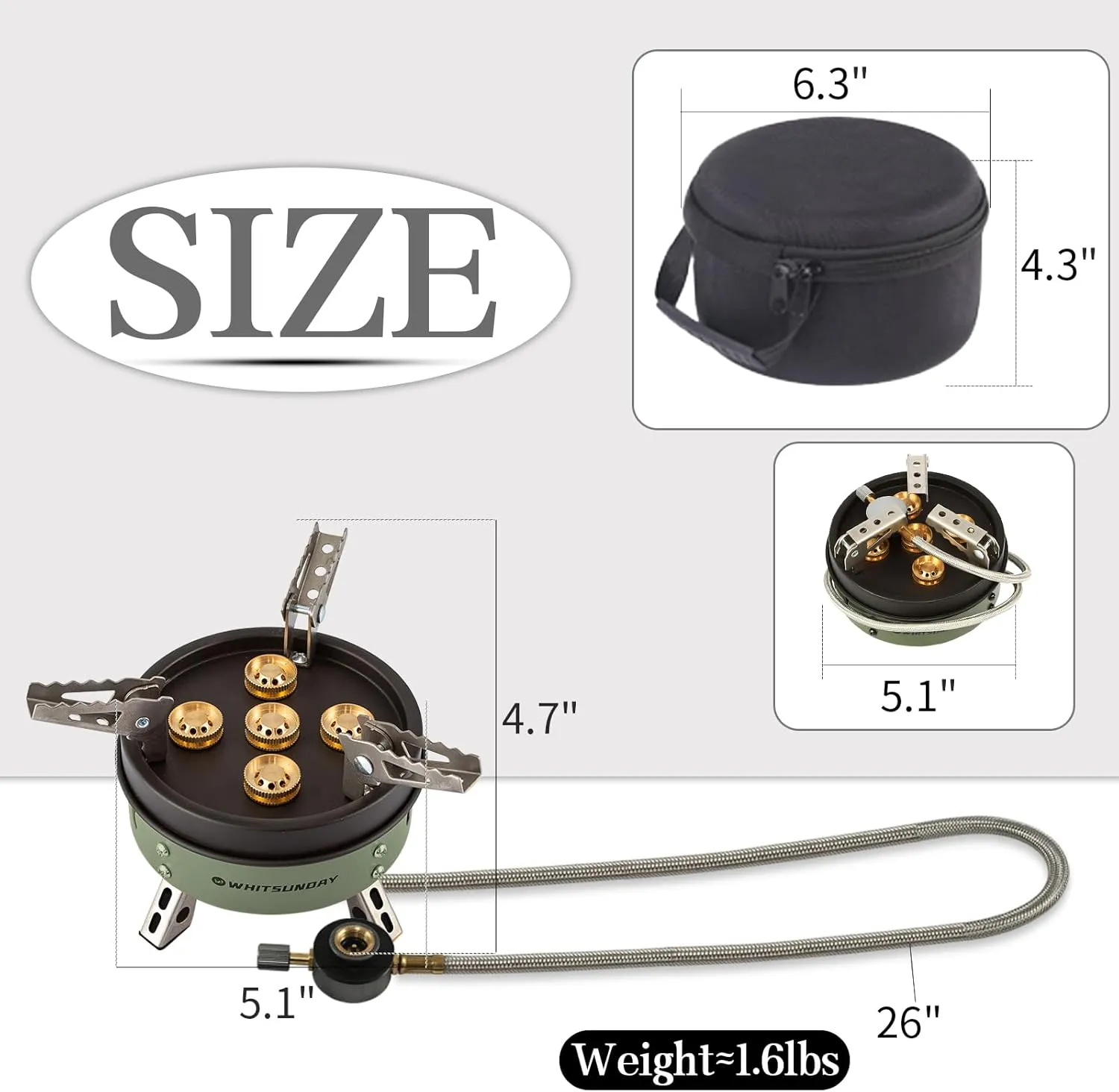 Whitsunday Camping Stove, Windproof Portable Gas Stove with Fuel Canister Adapter, Piezo Ignition, Carry Case for Outdoor Camping Hiking (11000W-Green)