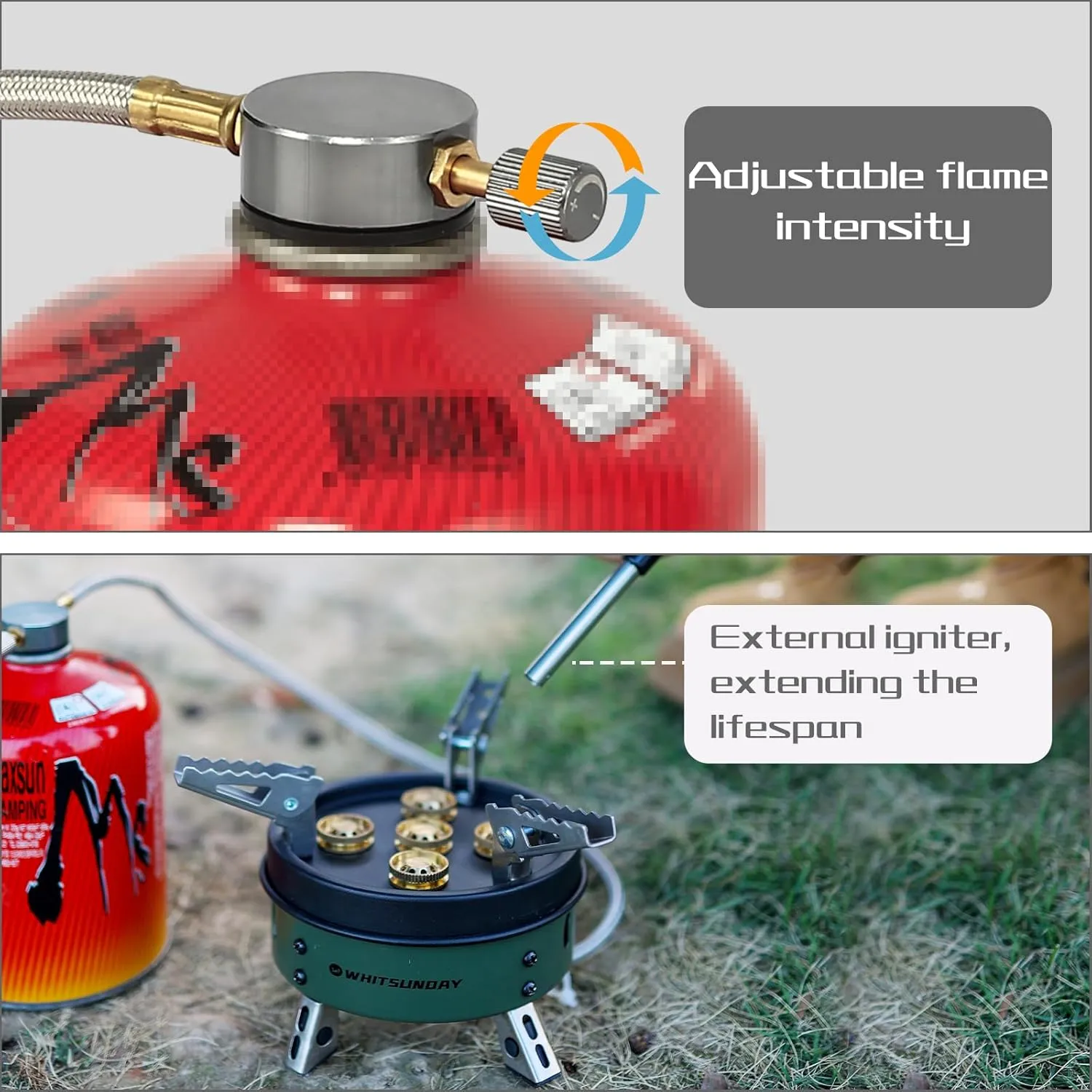 Whitsunday Camping Stove, Windproof Portable Gas Stove with Fuel Canister Adapter, Piezo Ignition, Carry Case for Outdoor Camping Hiking (11000W-Green)