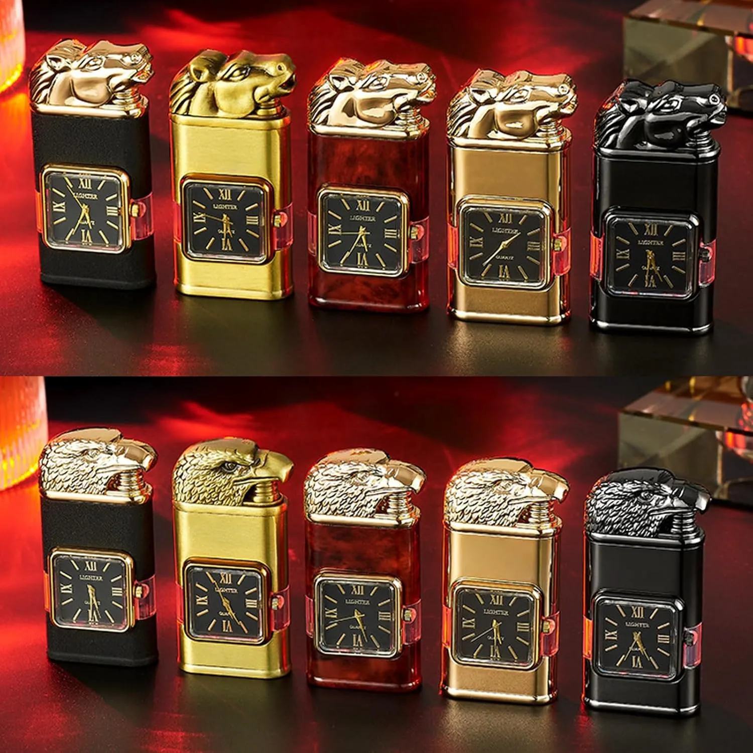 Wind-Proof Lighter Vintage Watch Bezel Jet Flame,Men's Cool Dual Flame Lighter (Violent Robbery)
